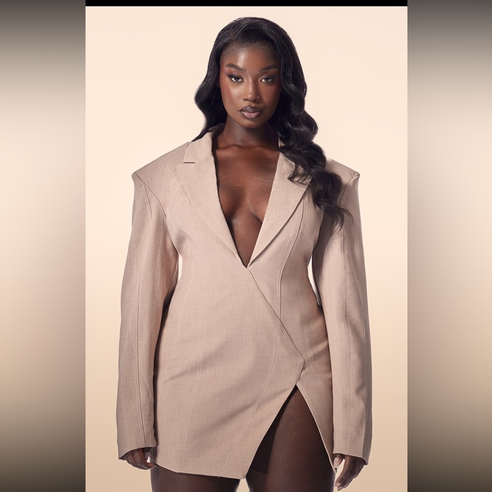 PLT Label plus taupe Asymmetric Oversized dress Blazer Dress